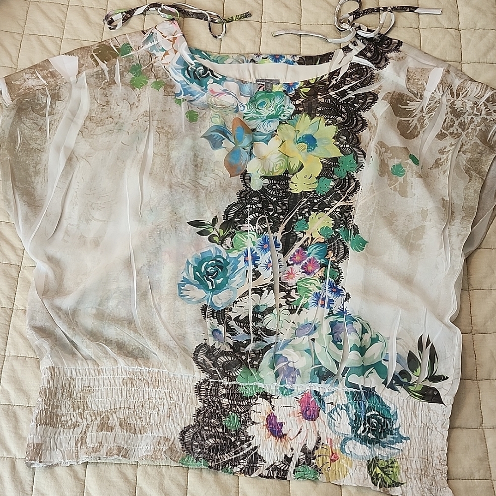 Charlotte Russe Cream Smocked Sleeveless Blouse